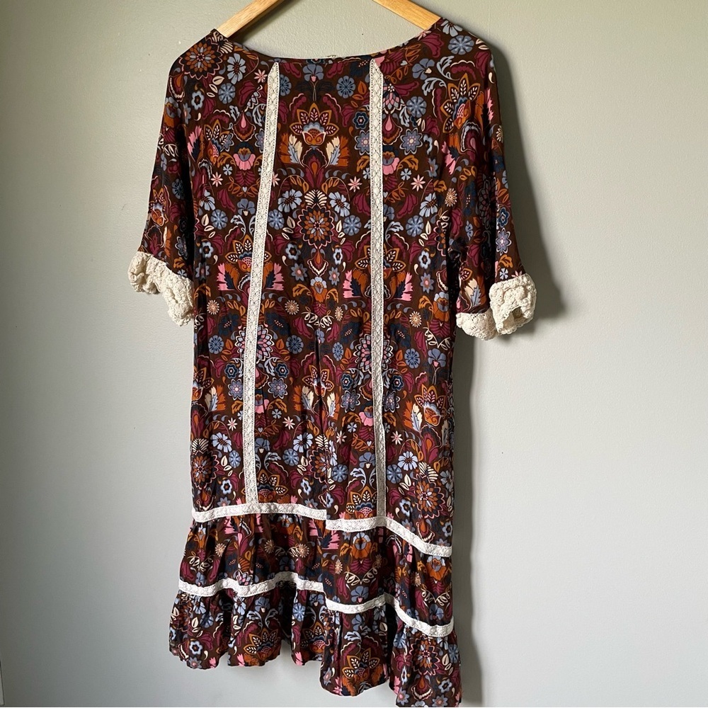 Matilda Jane Brown and Cream Floral Mini Dress Size Medium - Picture 5 of 11